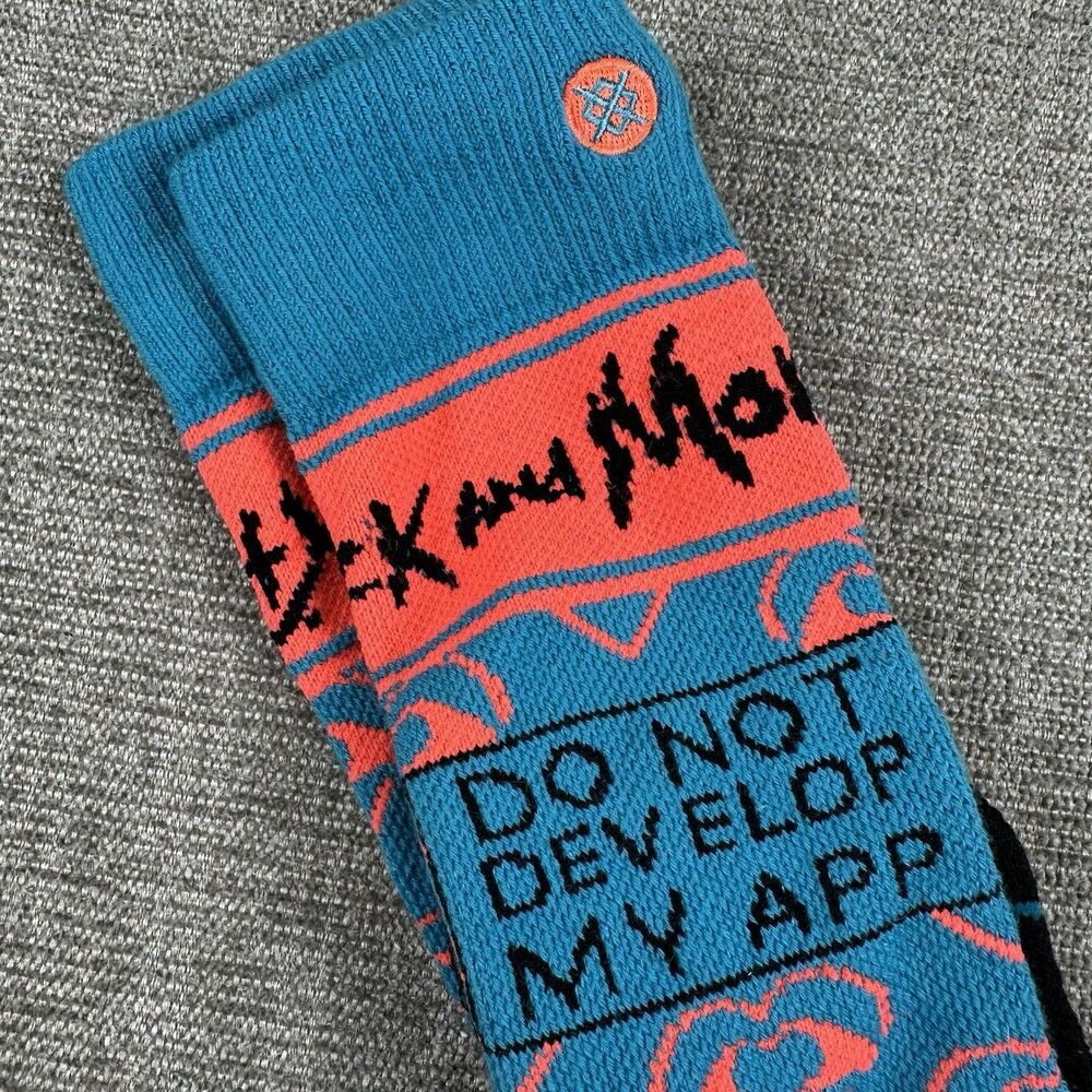 Stance x Rick And Morty Do Not Develop My App Socks in Blue Orange Medium NWT
